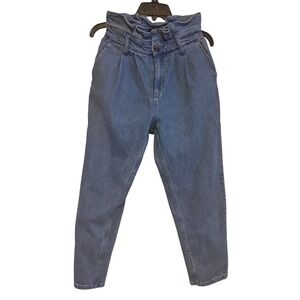 Who What Wear Blue Jeans Paperbag High Waist Cropped Stretchy Mom Sz 4